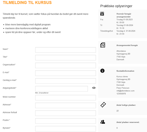 ConferenceCommunicator tilmeldingssystem og tilmeldingsformular