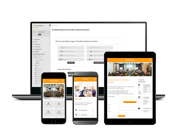 ConferenceCommunicator eventsystem er et modulopbygget eventsystem med alle de nødvendige værktøjer til planlægning og afvikling af dine events, som konferencer, kurser, medarbejderevents, messer.